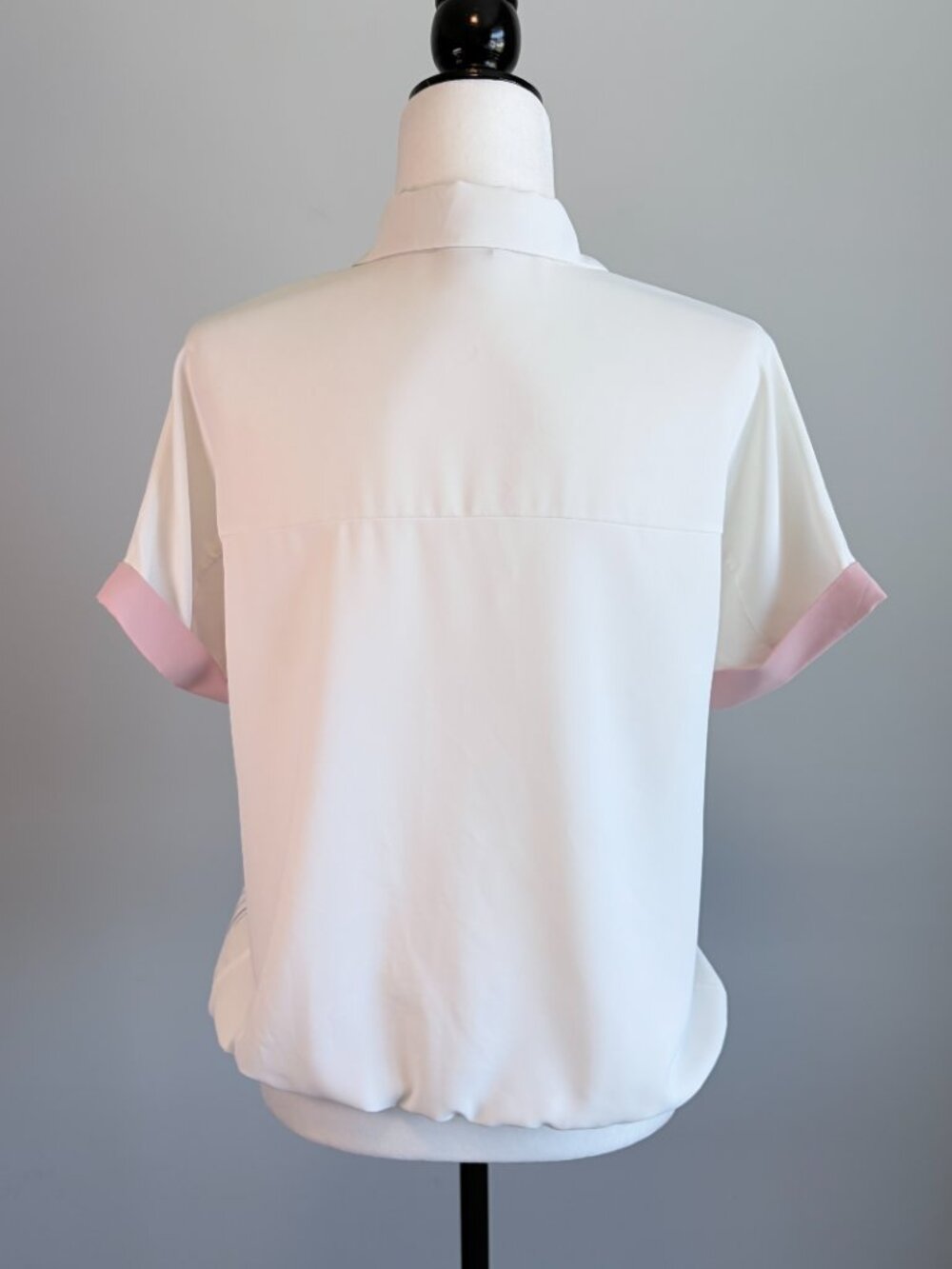 Aras Paris City Print Blouse Art Deco Collared Novelty Art White Pink Size 40 - Picture 8 of 13